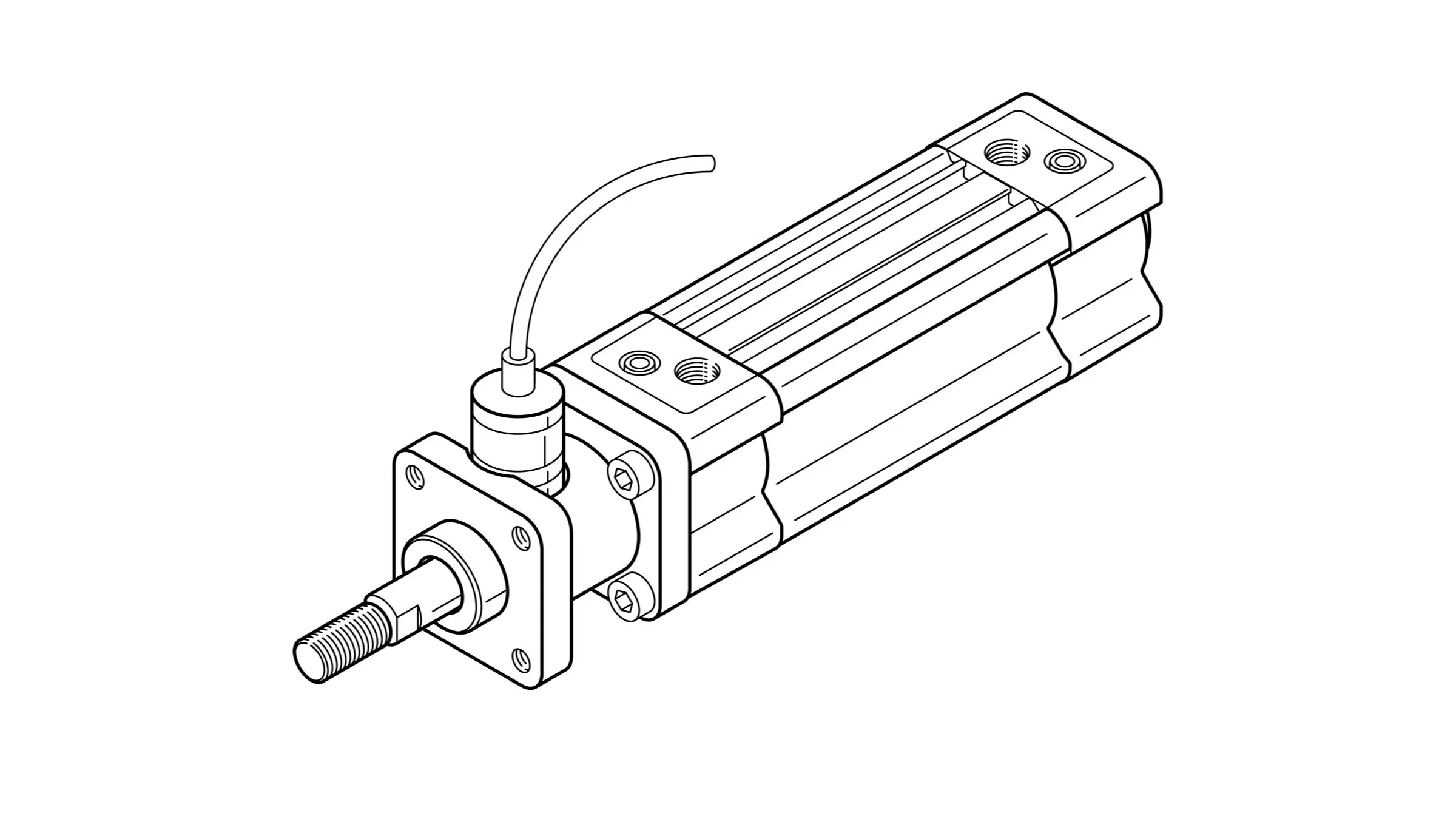 Technical line drawing illustration of a clamping unit mounted on the piston rod of a pneumatic cylinder